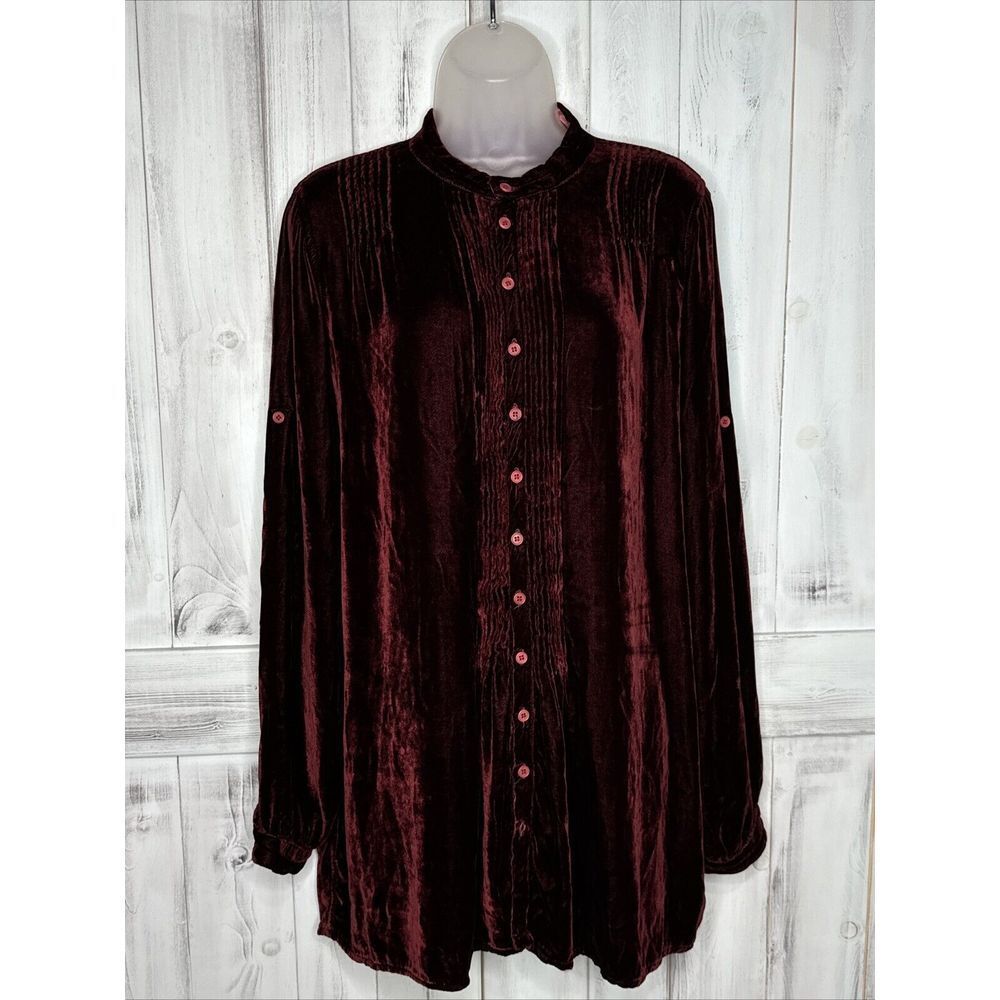 Cp Shades Mini Dress Womens Red Velvet Silk Blend Button Up Long Roll Sleeve S